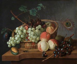 Still Life - Grapes And Peaches In A Basket