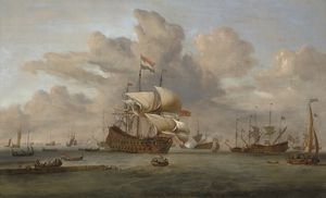 Голландский Флагман Прием салют Как она прибывает в Анкоридж флота