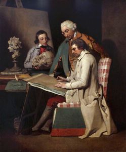 El artista con Joseph Wilton y un estudiante