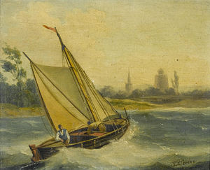 H.M.S. Thisbe Running Down The Channel Under Reduced Sail -