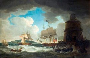 陛下のヨット「ドーセット」とダブリン湾の灯台、