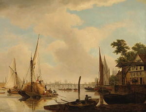 Ansicht von London Brücke mit einem Hay Barge Im Vordergrund