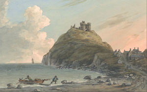 ruines de d Cricceith château et une partie de l ville sur la baie sur cardigan