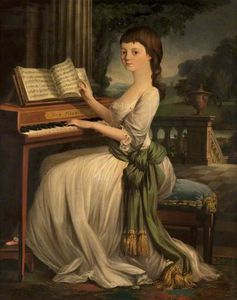 une fille à un `harpsichord`