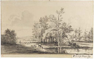 A Pond In A Wood With A Herdsman Watering His Cattle