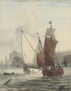 An Armed Yacht And Small Traders In Coastal Waters