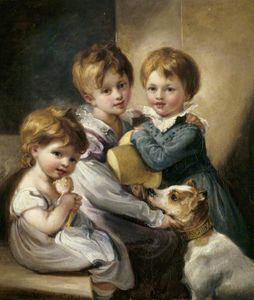 Мэри Элизабет Элтон, Джейн Октавия Элтон, и Артур Халлам Элтон, со своей собакой Роб Рой '