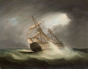 H.M.S. 'victory' In Full Sail And In A Squall