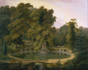 Temple , fontaine et Caverne dans sezincote Parc
