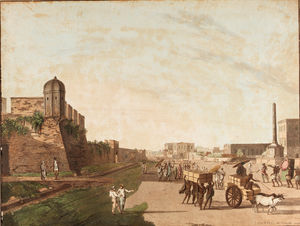 The Old Fort, das Schauspielhaus, Holwell Monument Von Ansichten von Kalkutta