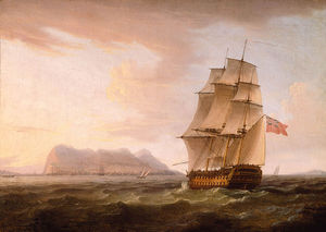 A British Man Of War Before The Rock Of Gibraltar