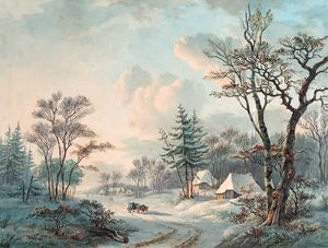 A Winter Landscape With An Ox-cart On A Wooded Road Near A Village