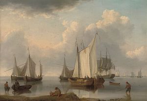 一艘英国军舰，荷兰驳船等沿海工艺上的Ijselmeer