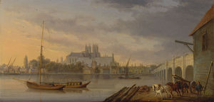 una vista di Westminster bridge e l'abbazia dal parte sud