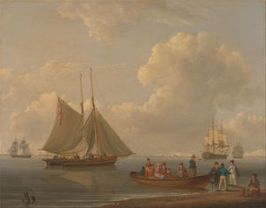 A Wherry Taking Passengers Out To Two Anchored Packets