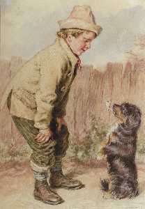 A Boy With A Begging Dog