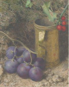 Still Life Of Grapes, A Tankard And A Sprig Of Holly