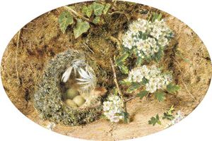 Still-life With Birds Nest And Hawthorne On A Mossy Bank