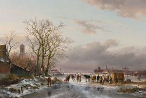 Numerous Skaters And A Horse-sledge By A Refreshment Stall
