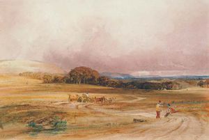 An Extensive Landscape With A Hay-cart And Figures In The Foreground