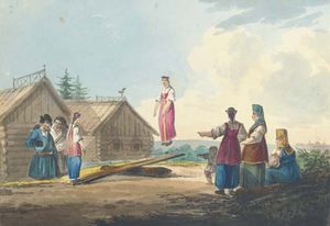 Peasant Girls Playing On A See-saw; And Journey To Market