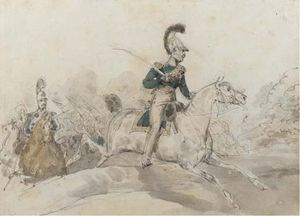 Un coronel a caballo al frente de sus soldados