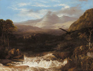 A Highland Landscape With A Golden Eagle In The Foreground And A Ruined Castle Beyond