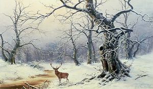 A Stag In A Wooded Landscape