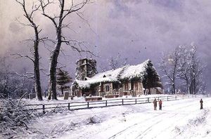 Winter Scene With Figures On A Path Near A Church