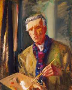 autoportrait avec  rouge  et  bleue  foulard