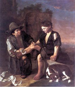 A Landscape With Two Beggar-boys And A Dog Beside Architectural Ruins