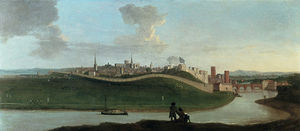 View Of Chester, With Two Figures By The River In The Foreground