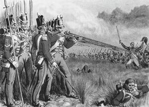 Fanteria britannica Schierato In Line Preparati a respingere un Advancing Colonna francese