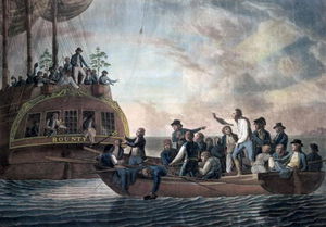 Les mutins tournant Lieut. Bligh et une partie des officiers et l équipage Adrift De navires de Sa Majesté