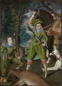亨利 弗雷德里克 ( 1594–1612 ) , 王子 的 威尔士 , 与 先生 约翰·哈林顿 ( 1592–1614 ) ,  在 打猎 领域