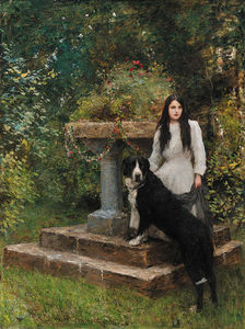  一个年轻的  女孩  和  她 `dog`