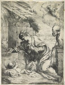 La Vierge adorant l enfant Le Christ avec Saint Joseph