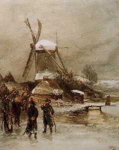 Francese truppe  in tempo  olandese  mulino  sole