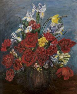 Still Life With Roses, Daffodils And Iris