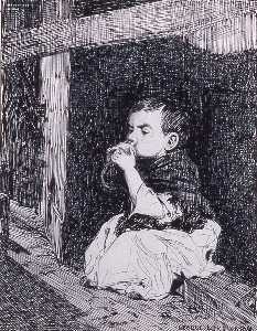 Child Eating Apple Graphite