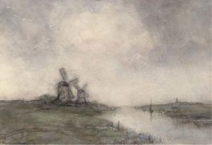 Polder Landscape With Windmills