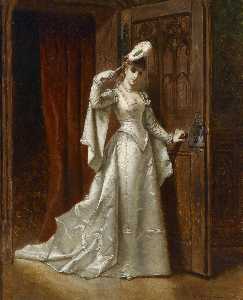 Mujer elegante cómo  Un  Blanco  Damasco  vestido
