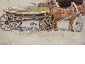 Pferd und Wagen mit Yoke