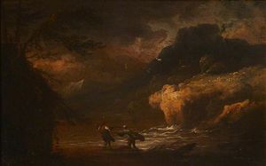 A Coastal Landscape With Fishermen In A Storm
