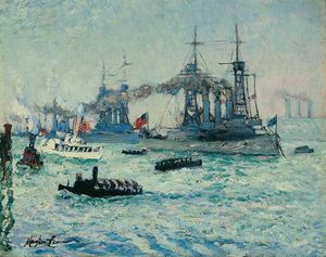U.S. Battleships Down The Hudson River