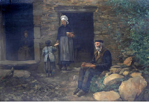 Feeding The Poor Before A Stone Barn