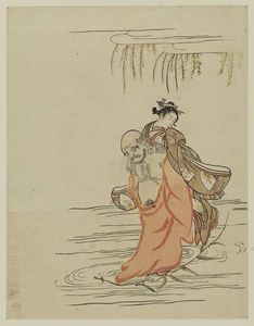 Daruma Carrying A Woman On His Back