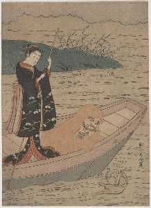 Daruma in ein boot mit einem Aufseher