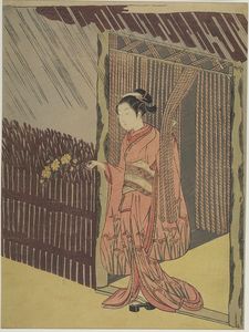 Woman With Branch Of Yamabuki