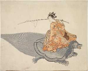 Young Woman Riding A Turtle
